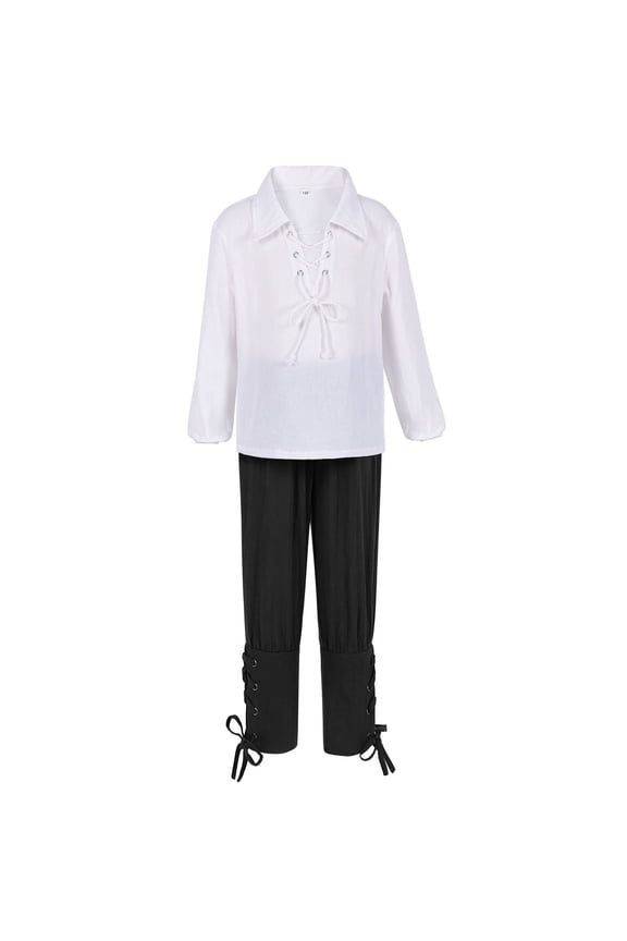 Outfits Set Two Piece for Boys Set Shirt and Cropped Pants Vintage Renaissance Fancy Dress Outfit Clothes Set Black 8-10 Y
