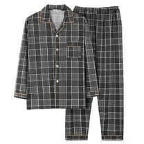 Xmyrz Pajama Sets For Men 2 Piece Outfits Classic Design Long Sleeve Plaid Print Cotton Bed Gown Large Size Sleepwear Pj Clothing Suits