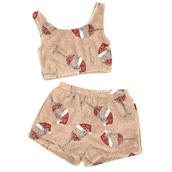 Xmyrz Pajama Sets For Women 2 Piece Outfits Tank Top Wine Glass Fleece Skin-Friendly Christmas Vest Loungewear Sleepwear Pj Clothes Sets