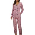 thumbnail image 1 of Xmyrz Pajama Sets For Women 2 Piece Print Casual Loungewear Long Sleeved Button Down Loose Skin-Friendly Lapel Sleepwear Pj Pants Set, 1 of 7
