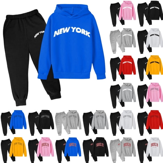 Xmyrz Pants Set For Toddler Girl Letter Print Sweatsuit Long Sleeve Hooded Sweatshirt Sports Basic Style Clothes Sets