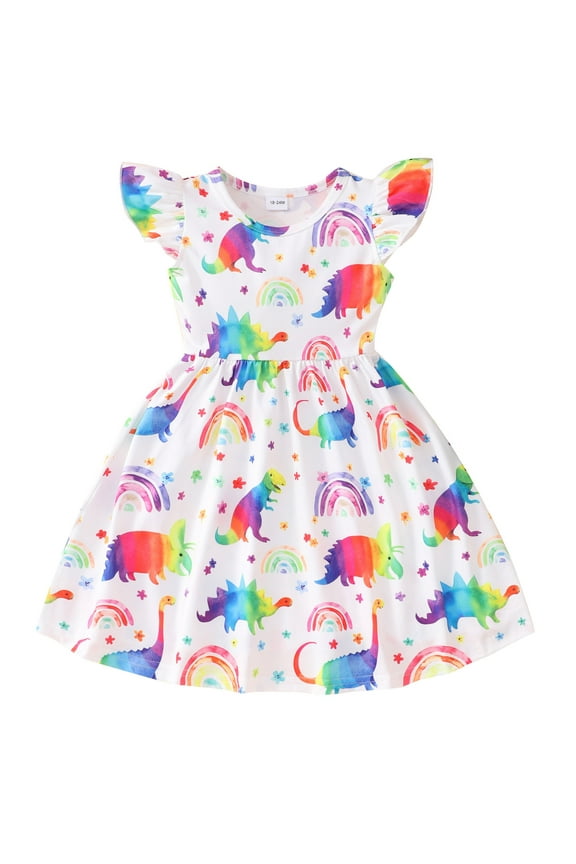 Princess Dresses For Girls Colorful Relaxation Baggy Cartoon Dinosaur Fly Sleeve Casual Dresses Going Out Dresses Cute Dresses