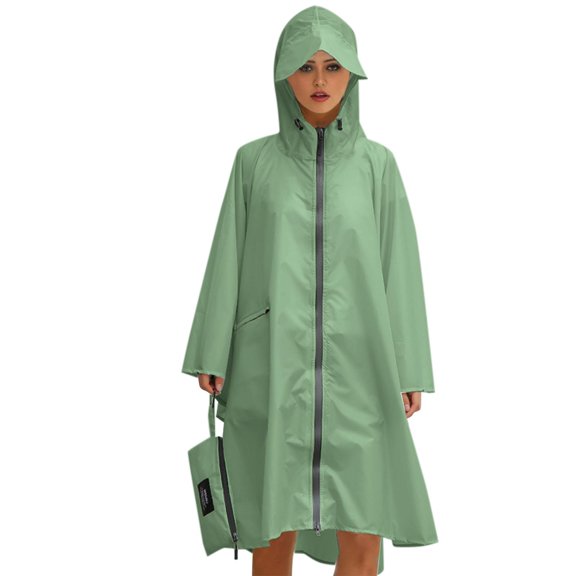 Xmyrz Rain Ponchos For Women Men Cape Waterproof Long Sleeve Hiking Hooded Breathable Zipper Leisure Rainwear Raincoat Rain Jacket