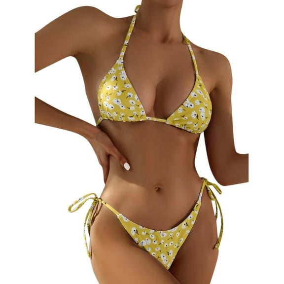 Xmyrz Sexy Bikinis For Women Bathing Suits Filled Bra Stripe Print Spaghetti Strap Leisure Thin Vacation 2Pc Swimsuit Sets Swimwear