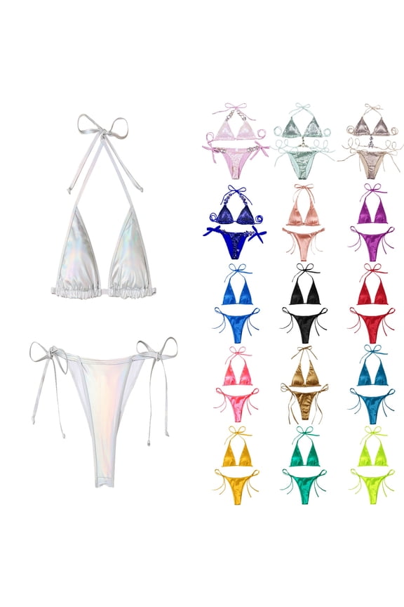 Sexy Bikinis For Women Bathing Suits Seaside Fitted Sequin Summer Halter Lace Up Split Two Piece Swimsuit Sets Swimwear