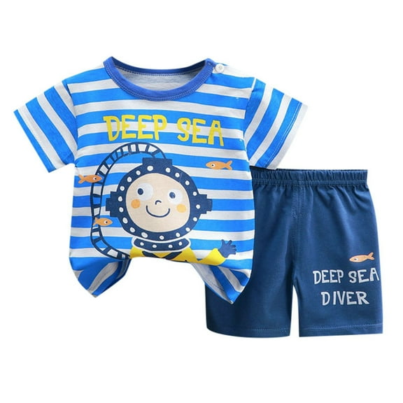 Xmyrz Shorts Set Baby Boy 2 Piece Outfits Cartoon Print Cotton Adorable Short Sleeve Loungewear Suitable Thin Clothing Suits