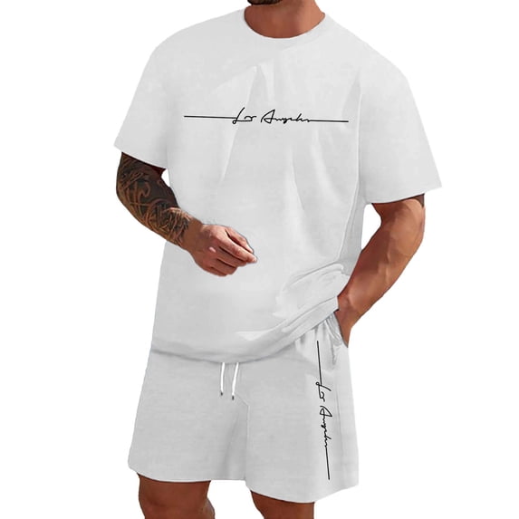 Xmyrz Shorts Set For Men Outfits Set Large Size Holiday Trendy Fresh Short Sleeve Print Suitable Regular Style Letter Clothing Suits