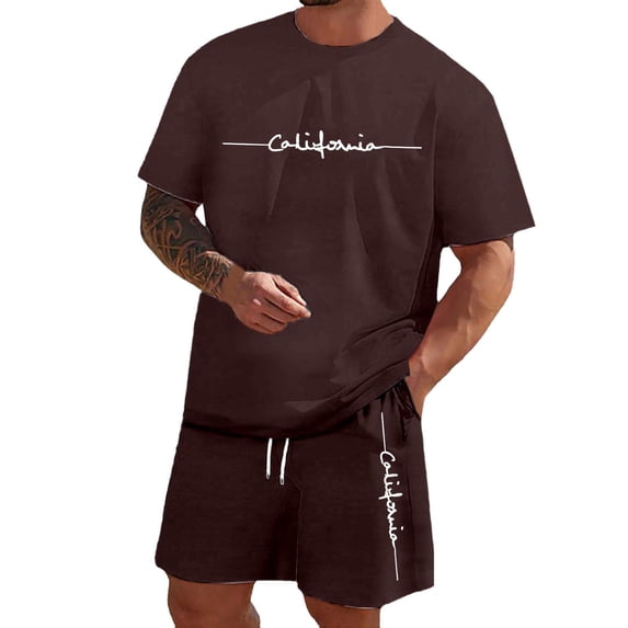 Xmyrz Shorts Set For Men Outfits Set Print Short Sleeve Suitable Holiday Fresh Regular Style Large Size Trendy Letter Clothes Sets