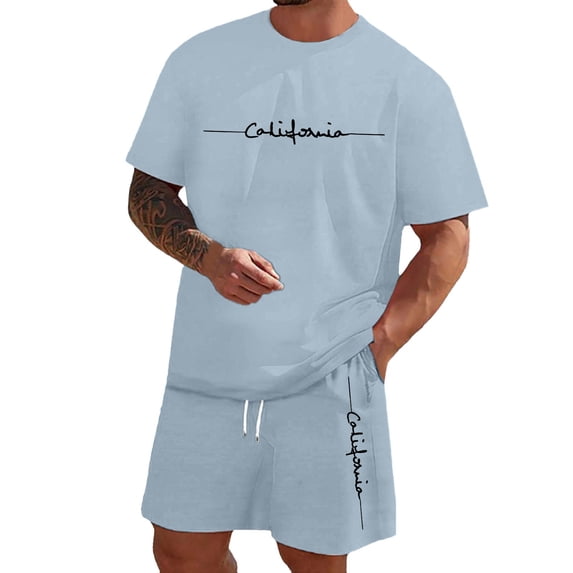 Xmyrz Shorts Set For Men Outfits Set Print Short Sleeve Suitable Holiday Fresh Regular Style Large Size Trendy Letter Clothes Sets