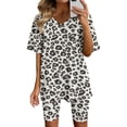 thumbnail image 1 of Xmyrz Shorts Set For Women Outfits Sets Elastic Wasit Sports Leopard Print Short Sleeve Fitness Yoga V-Neck Going Out Outfit Clothes Sets, 1 of 6