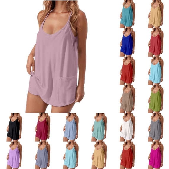 Xmyrz Shorts Sets Women 2 Piece Outfits Spaghetti Strap Relaxed Fit Plain Large Size Sleeveless Pocket Solid Minimalist Going Out Outfit Clothing Suits