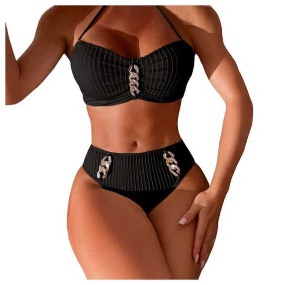 Xmyrz Swimsuit Women Bathing Suits 2 Piece Spaghetti Strap Ring Linked Ribbed Split Holiday Tights Swimwear Young Adult Swimsuits
