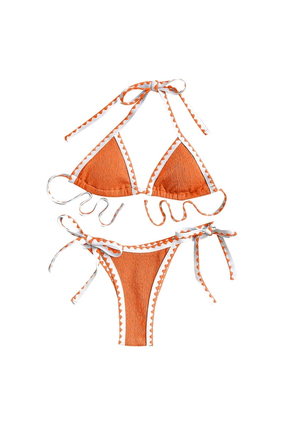 Xmyrz Swimsuit Women Bathing Suits Halter Spaghetti Strap Vacation Beach Sleeveless Fitted 2Pc (With Chest Mat No Steel Bracket) Swimwear Young Adult Swimsuits