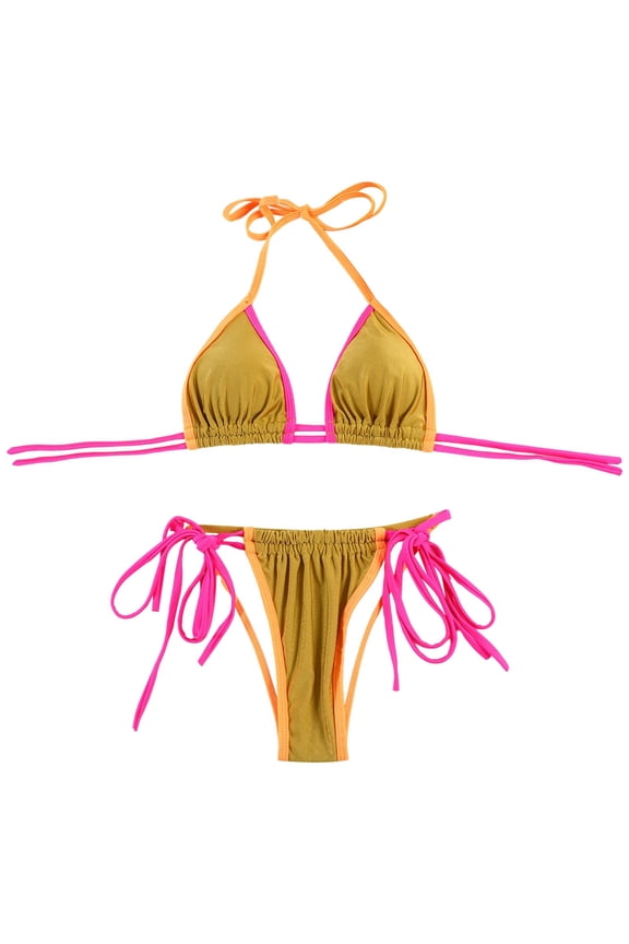 Swimsuit Women Bathing Suits Holiday Thong Two Piece Spaghetti Strap Color Splicing Sleeveless Swimwear Young Adult Swimsuits