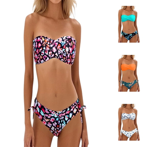 Xmyrz Swimsuit Women Bathing Suits Summer Comfort Beachwear Floral Print Strapless Split Two Piece Tube Swimwear Young Adult Swimsuits