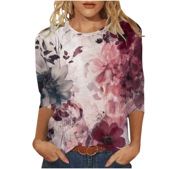 Xmyrz T Shirts For Women 3D Print Graphic Breathable Crew Neck Vogue Three Quarter Sleeve Summer Casual Tops Casual Blouses