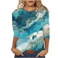 thumbnail image 1 of Xmyrz T Shirts For Women Graphic 3D Print Graphic Breathable Crew Neck Vogue Three Quarter Sleeve Summer Casual Tops Casual Blouses, 1 of 4