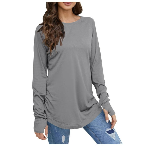 Xmyrz T Shirts For Women Graphic Bottoming Shirt Long Sleeve Solid Simplistic All Matching Lightweight Casual Tops Casual Blouses