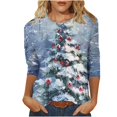 thumbnail image 1 of Xmyrz T Shirts For Women Graphic Round Neck Christmas Print Three Quarter Sleeve Plus Size Lovely Suitable Casual Tops Casual Blouses, 1 of 5