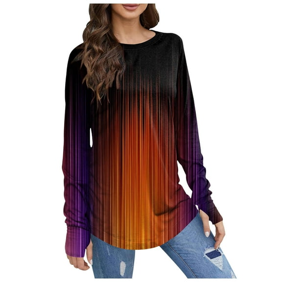 Xmyrz T Shirts For Women Simplistic All Matching Long Sleeve Gradient Lightweight Bottoming Shirt Casual Tops Casual Blouses