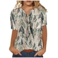 thumbnail image 1 of Xmyrz T Shirts For Women V-Neck Softable Short Sleeve Printed Shirt Versatile Faddish Button Up Casual Tops Casual Blouses, 1 of 6