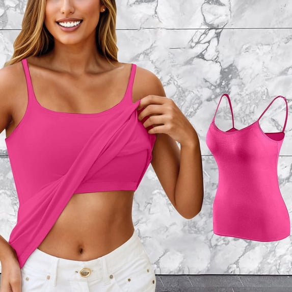 Xmyrz Tank Tops With Built In Bras Workout Yoga Bottoming Underwear Shelf Bra Camisole Vest Sleeveless Square Neck Strap Basic Shirt