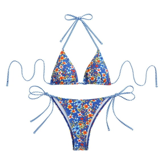 Xmyrz Tankinis Swimsuits For Women 2025 Seperated Halter Printed Triangle Lace Up Vacation Leisure Cool 2Pc Swimsuit Sets Swimwear