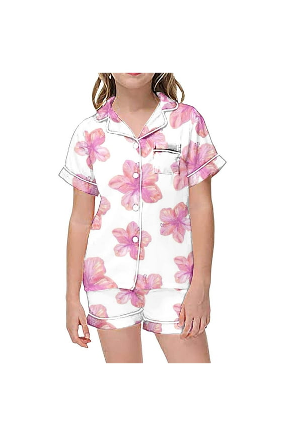 Teen Pajama Sets Girl 2Pc Floral Button Down Shorts Set Graphic Loungewear Indoor Pj Set Sleepwear Outfit
