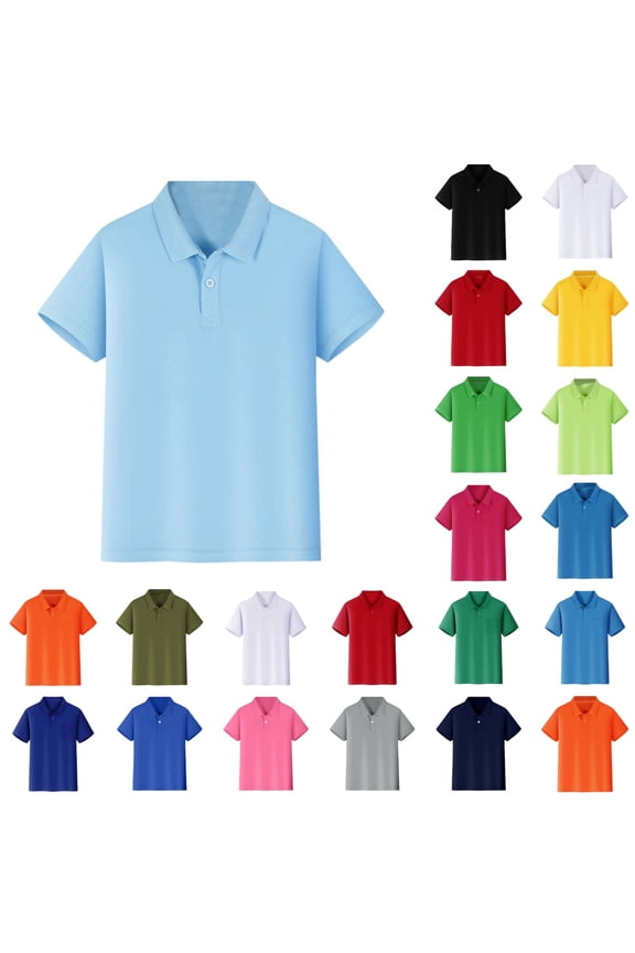 Toddler Boy Graphic T Shirts Teens Polo Shirt Short Sleeve Pocket Button Down Comfortable Soft Fabric Plain Lapel Blouse Boys Tops
