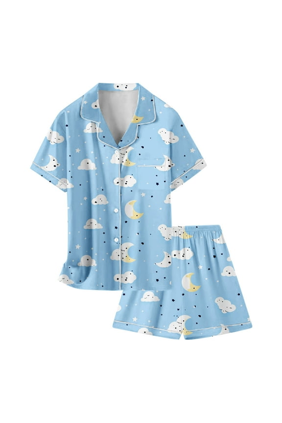 Toddler Girls Pajama Sets Vogue Shorts Set Homewear Cloud Button Down Cozy Pj Set Sleepwear Outfit