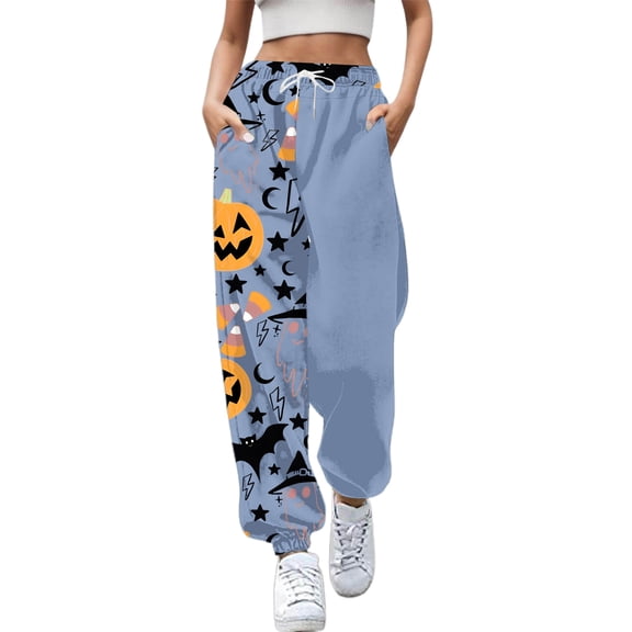 Xmyrz Trousers Pants For Women Halloween Elastic Waist Suitable Stylish Thin Printed Sweatpants Outdoor Lounge Pants Casual Trouser