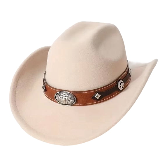 Xmyrz Unisex Classic Western Cowboy Hat Retro Wide Brim Felt Summer Outdoor Party Sun Protection Breathable Beige