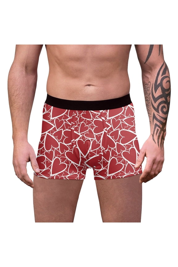 Valentine's Day Boxer Briefs For Men Underwear Elastic Waist Thin Heart Comfortable Cool Relaxation Fitted Printed Underpants