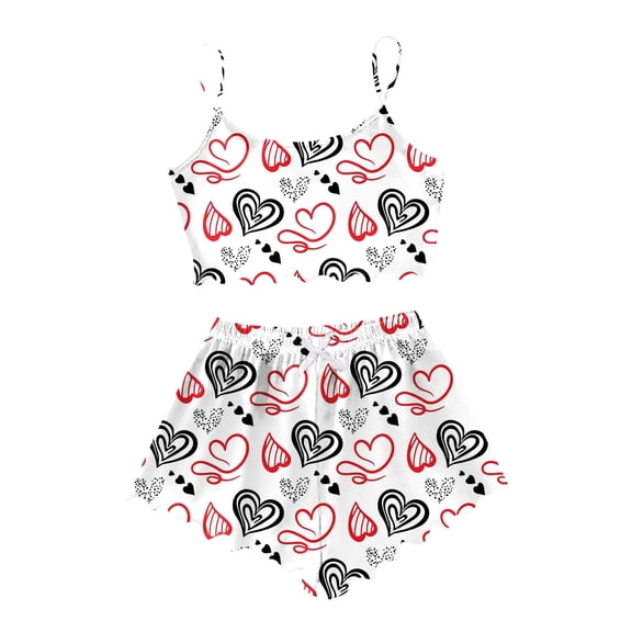 Xmyrz Valentine's Day Cute Pajama Sets For Women Vogue Nightdress Sleeveless Lightweight Print Skin-Friendly Heart Versatile Sleepwear Pj Outfit Sets