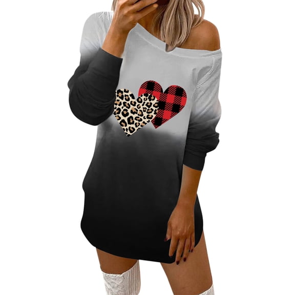 Xmyrz Valentine's Day Dresses For Women Long Sleeves Breathable Prints Off Shoulder Mini Dress Outdoor Recreation Casual Dresses Birthday Dresses