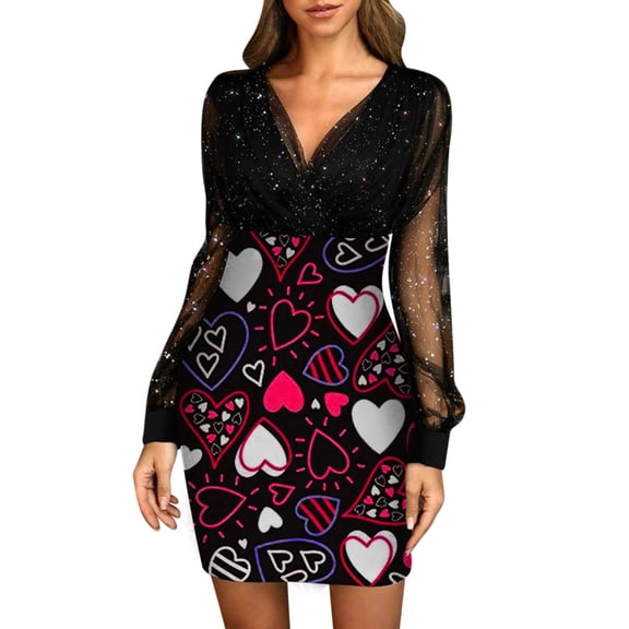 Xmyrz Valentine's Day Dresses For Women Trendy Sequin Mesh Long Sleeve Midi Dress Slim Fit Fresh Vacation Formal Dresses Birthday Dresses