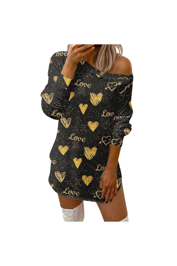 Valentine's Day Elegant Dresses For Women Breathable Relaxation Shirt Dress Off The Shoulder Comfortable Printed Casual Dresses Birthday Dresses