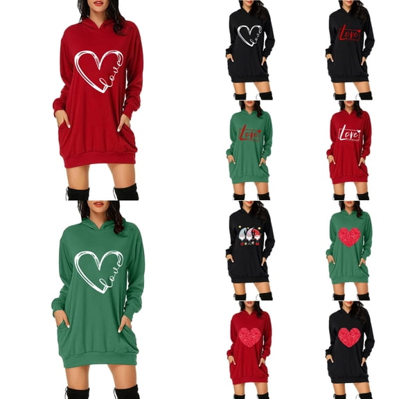 Xmyrz Valentine's Day Fall Dresses For Women Baggy Slim Fit Pocket Refreshing Lightweight Long Sleeve Midi Dress Casual Dresses Birthday Dresses