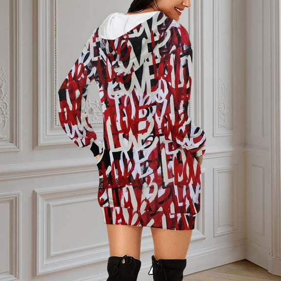 Xmyrz Valentine's Day Fall Dresses For Women Going Out Comfortable Classic Design Cool Heart Printed Long Sleeve Casual Dresses Birthday Dresses