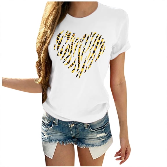 Xmyrz Valentine's Day Funny T Shirts For Women Print Classic Recreation Leopard Suitable Loungewear Couple Women'S Tops, Tees & Blouses T-Shirt
