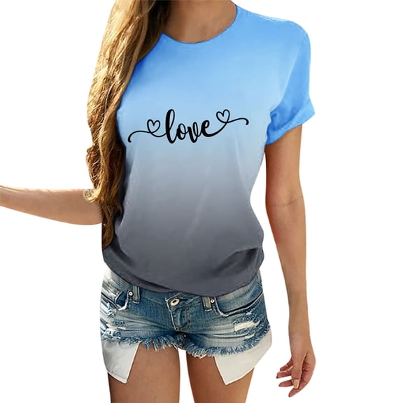Xmyrz Valentine's Day Funny T Shirts For Women Print Indoor Casual Trendy Short Sleeve Breathable Crewneck Soft Cute Tops Blouses T-Shirt