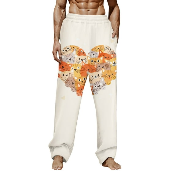 Xmyrz Valentine's Day High Waisted Pants For Men 3D Digital Print Relaxation Lightweight Outdoor All Matching Fresh Lounge Pants Casual Trouser