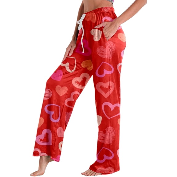 Xmyrz Valentine's Day High Waisted Pants For Women Relaxation Softable Heart Outgoing Loose Faddish Printed Refreshing Lounge Pants Casual Trouser