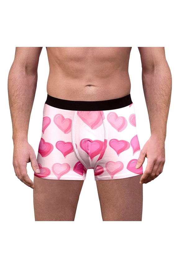 Valentine's Day Mens Underwear Boxer Briefs Comfortable Relaxation Elastic Waist Fitted Thin Cool Heart Printed Underpants