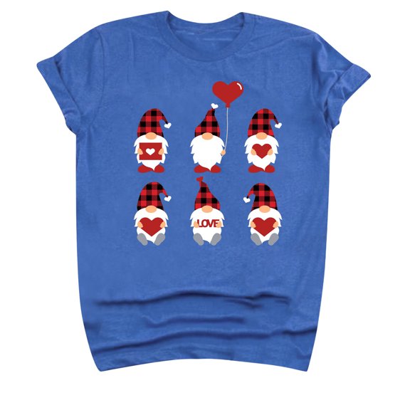 Xmyrz Valentine's Day T Shirts For Women Graphic Comfort Indoor Cartoon Christmas Print Relaxed Short Sleeve Regular Cute Tops Blouses T-Shirt