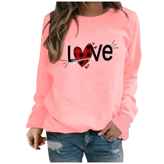 Xmyrz Valentine's Day T Shirts For Women Graphic Long Sleeve Fitted Relaxation Pullover Sweatshirt Simplistic Print Cute Tops Blouses T-Shirt