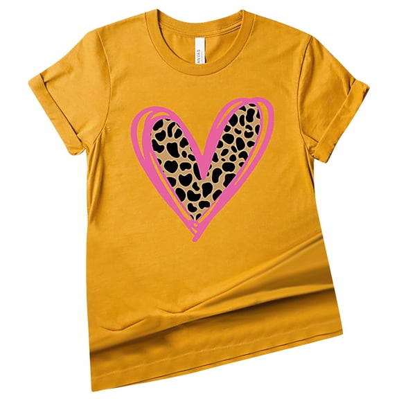 Xmyrz Valentine's Day T Shirts For Women Graphic Short Sleeve Vogue Walking Relaxation Leopard Print Fitted Cool Cute Tops Blouses T-Shirt