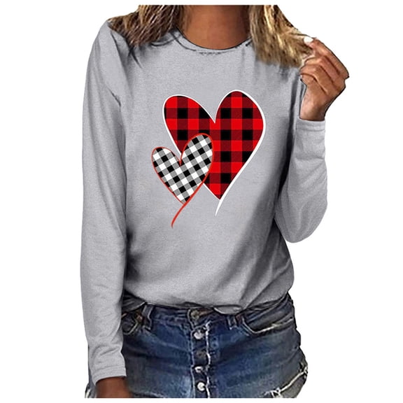 Xmyrz Valentine's Day T Shirts For Women Print Long Sleeve Hanging Out Brief Recreation Soft Women'S Tops, Tees & Blouses T-Shirt