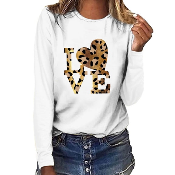 Xmyrz Valentine's Day T Shirts For Women Print Regular Long Sleeve Relaxed Comfortable Outdoor Crewneck Cute Tops Blouses T-Shirt