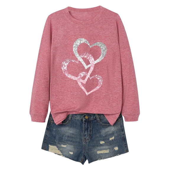 Xmyrz Valentine's Day T Shirts For Women Round Neck Faddish Outgoing Recreation Print Comfortable Slim Fit Cute Tops Blouses T-Shirt